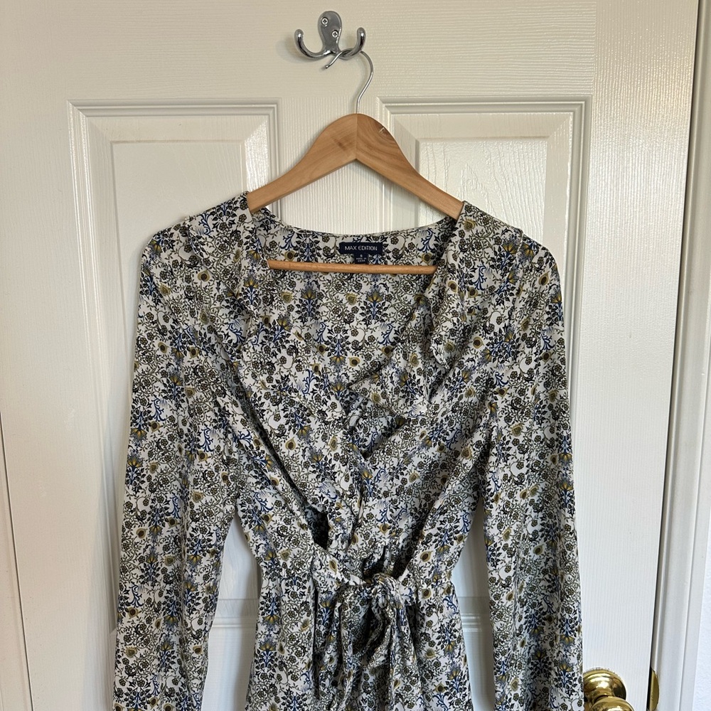 Max Edition Green Wrap Top Long Sleeve Scoop Neck
